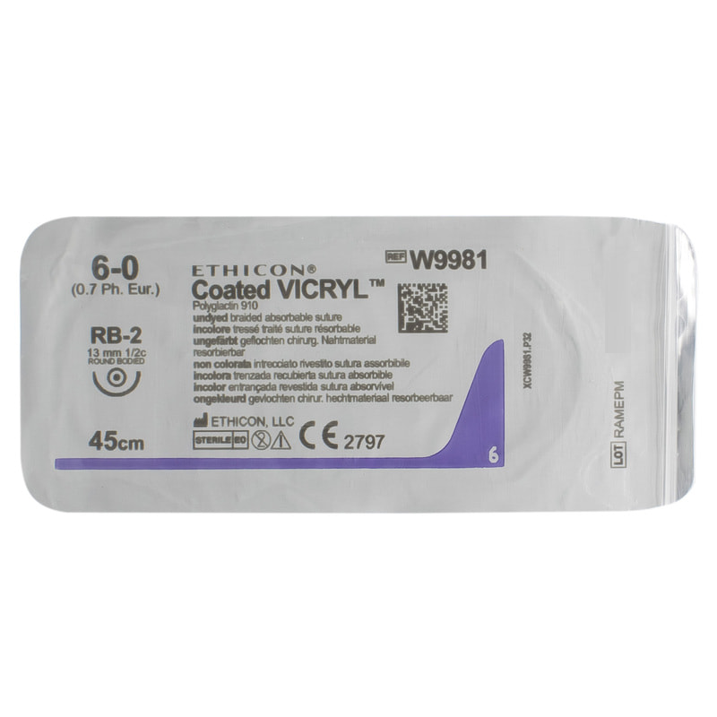 Хірургічна нитка Ethicon Вікрил (Vicryl) 6/0, довжина 45 см, кільк. голка 13 мм, W9981