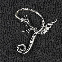 Каффа вінтаж срібляста металева кільцерія пиляючий дракон застібка гвоздик розмір сережки 55х45 мм