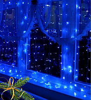 Однотонная новогодняя гирлянда-штора 240 ламп 2х2 м Синяя, Гирлянда светодиодная с прозрачным проводом