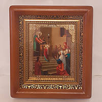 Ікона Введення в храм пресвятої Богородиці, лик 10х12 см, на коричневому дерев'яному кіоті