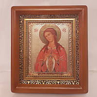 Икона Помощница в родах Пресвятая Богородица, лик 10х12 см, в коричневом деревянном киоте