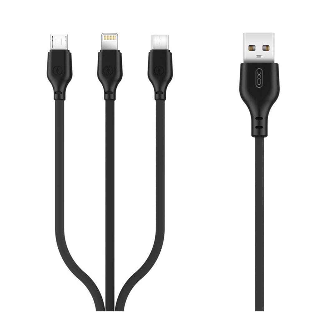 Кабель USB 3в1 XO NB103 Micro/Type-C/Lightning Quick Charge 2.1A black, фото 1