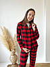 Тепла зимова фланелева жіноча піжама двійка штани та сорочка одяг для дому червоний, фото 2