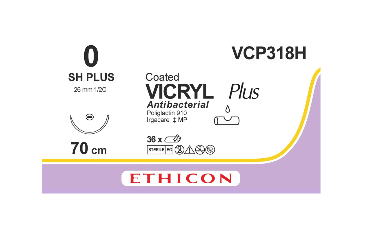 Хірургічна нитка Ethicon Вікрил Плюс (Vicryl Plus) 0, довжина 70 см, кільк. голка 26 мм, VCP318H, фото 1