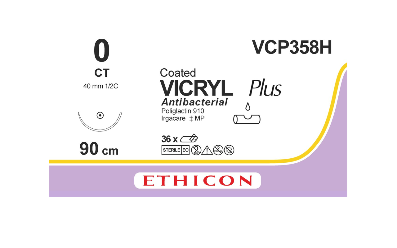 Хірургічна нитка Ethicon Вікрил Плюс (Vicryl Plus) 0, довжина 90 см, кільк. голка 40 мм, VCP358H, фото 1