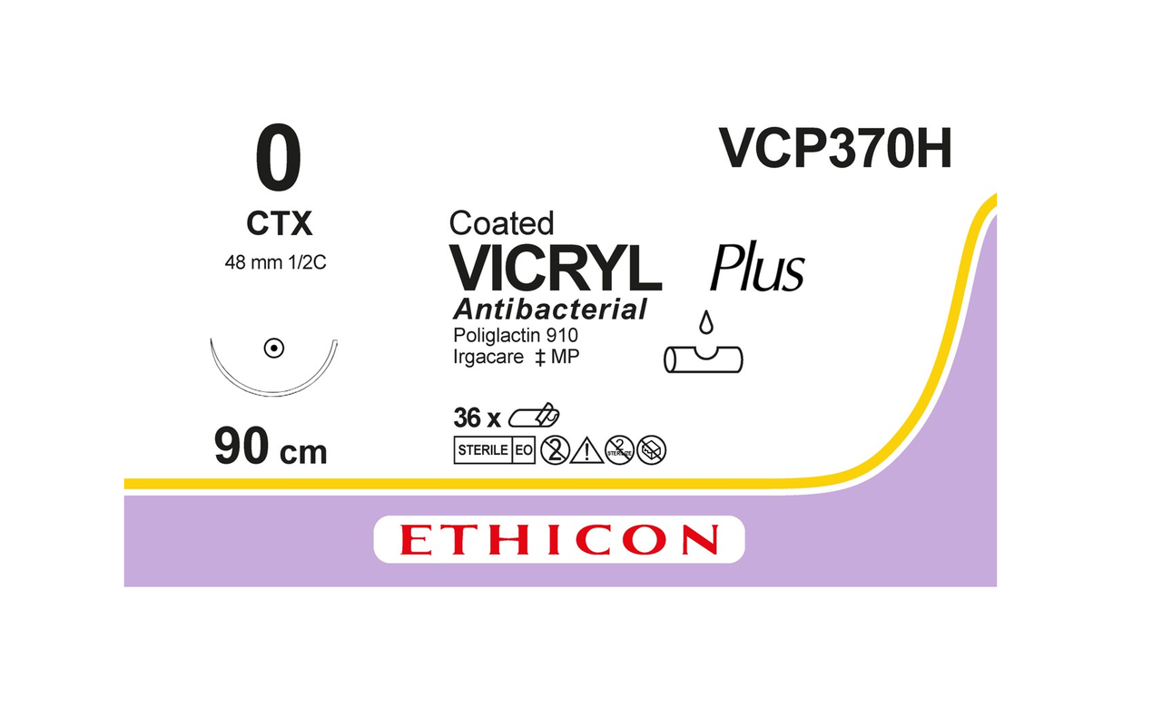 Хірургічна нитка Ethicon Вікрил Плюс (Vicryl Plus) 0, довжина 90см, кільк. голка 48мм VCP370H