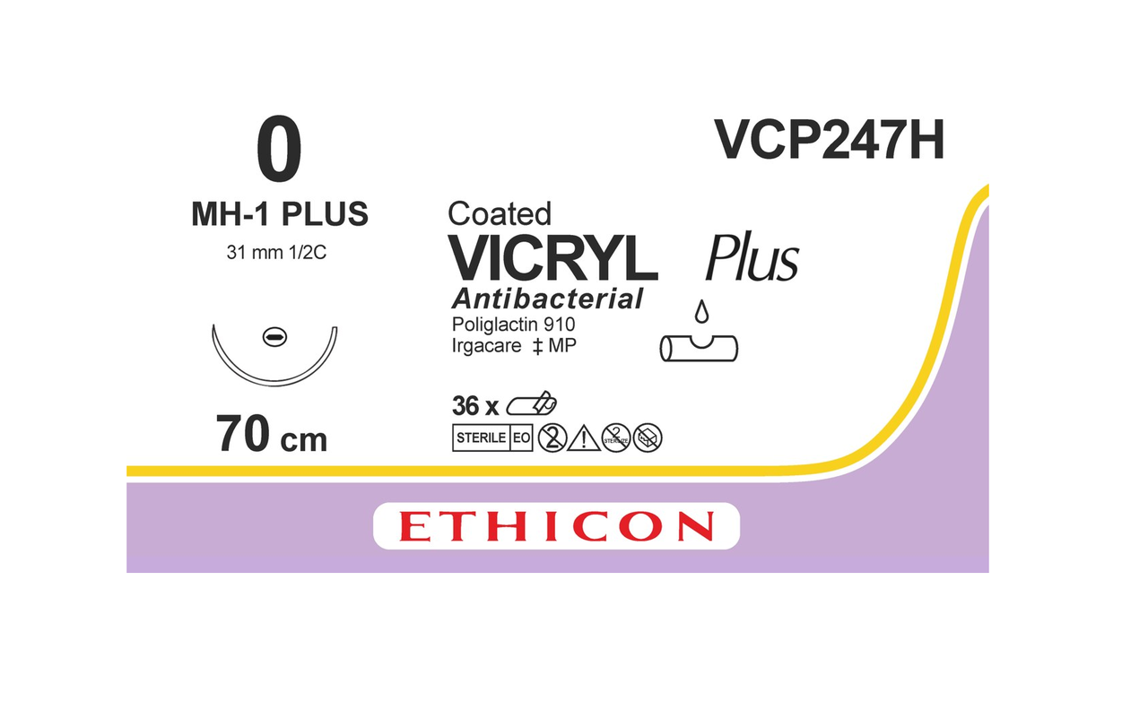 Хірургічна нитка Ethicon Вікрил Плюс (Vicryl Plus) 0, довжина 70 см, кільк. голка 31 мм, VCP247H, фото 1