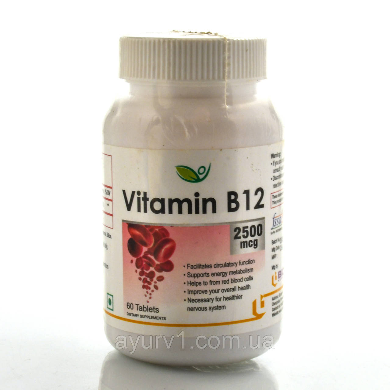 Вітамін B12-2500 mcg, Vitamin B12 Biotrex 60 tab для нервової системи, анемія, гемоглобін