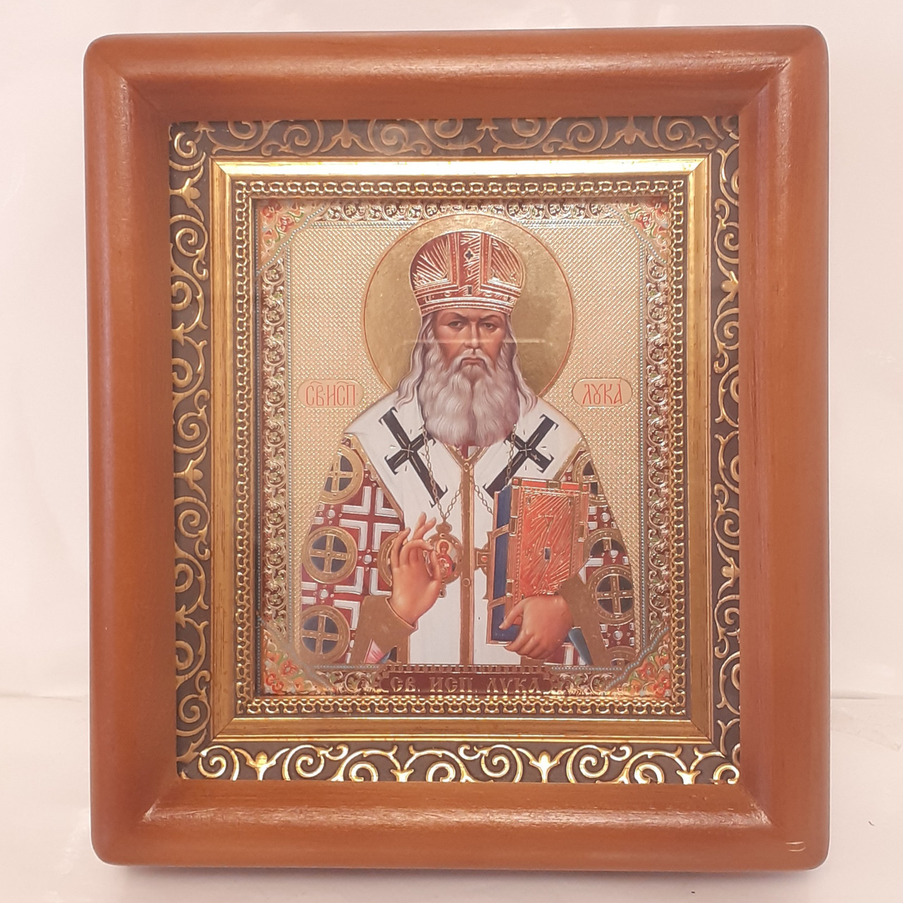 Ікона Лука святий сповідник Архієпископ Кримський, лик 10х12 см, в коричневому дерев'яному кіоті