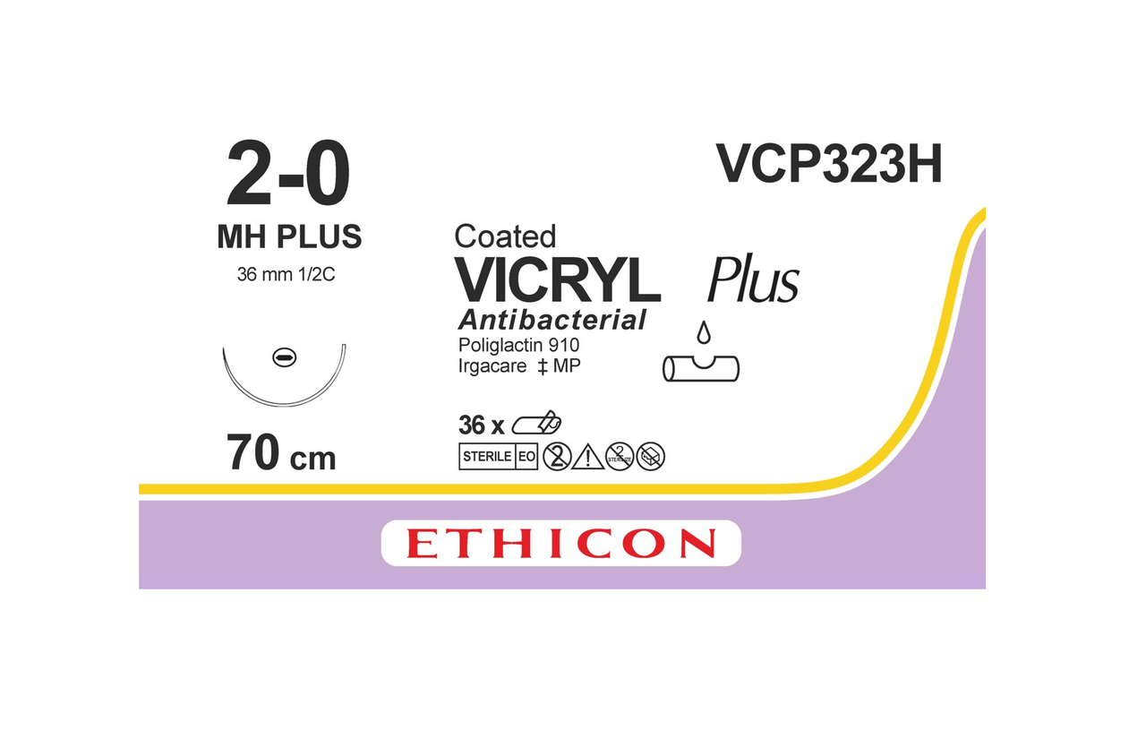 Хірургічна нитка Ethicon Вікрил Плюс (Vicryl Plus) 2/0, довжина 70 см, кільк. голка 36 мм, VCP323H, фото 1