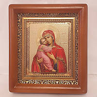 Ікона Володимирська Пресвята Богородиця, лик 10х12 см, в коричневому дерев'яному кіоті