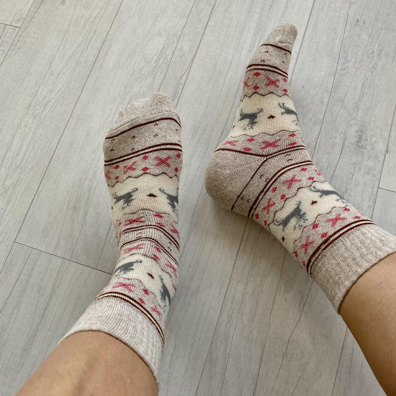Шкарпетки жіночі новорічні із бавовни Woman's heel бежеві (Ш-524-1)