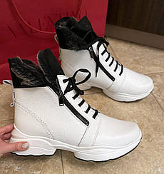 Черевики чоботи жіночі зимові шкіряні білі на повну широку ногу великого розміру 43 (код:М-5306-12)