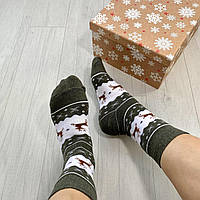 Шкарпетки жіночі новорічні із бавовни Woman's heel біло-коричневі (Ш-524-3)