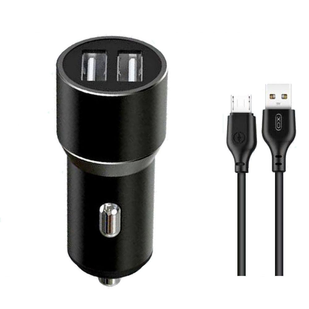 Автомобільний зарядний пристрій (адаптер) XO TZ09 2USB / 2.4A / 12W black + кабель Micro USB, фото 1
