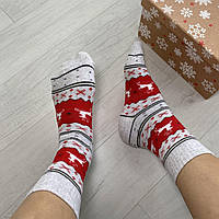 Шкарпетки жіночі новорічні з бавовни Woman's heel червоно-сірі (Ш-524-4)