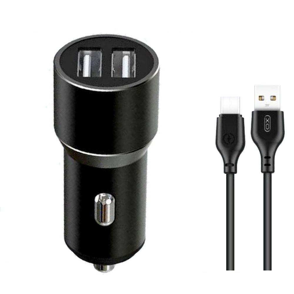 Автомобільний зарядний пристрій (адаптер) XO TZ09 2USB / 2.4A / 12W + Type-C black, фото 1