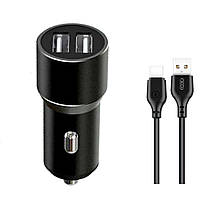 Автомобільний зарядний пристрій (адаптер) XO TZ09 2USB / 2.4A / 12W black + кабель Type-C