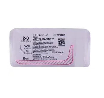 Хірургічна нитка Ethicon Вікрил Рапід (Vicryl Rapide) 2/0, довжина 90 см, кільк. голка 36 мм, W9962