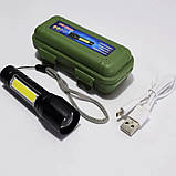 Акумуляторний ліхтар BL-511 компактний світлодіодний USB ліхтарик в кейсі ручний з фокусуванням променя, фото 6