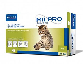 Таблетки від глистів Virbac Milpro (Мілпро 4 мг/10мг для кошенят до 2кг) 1табл
