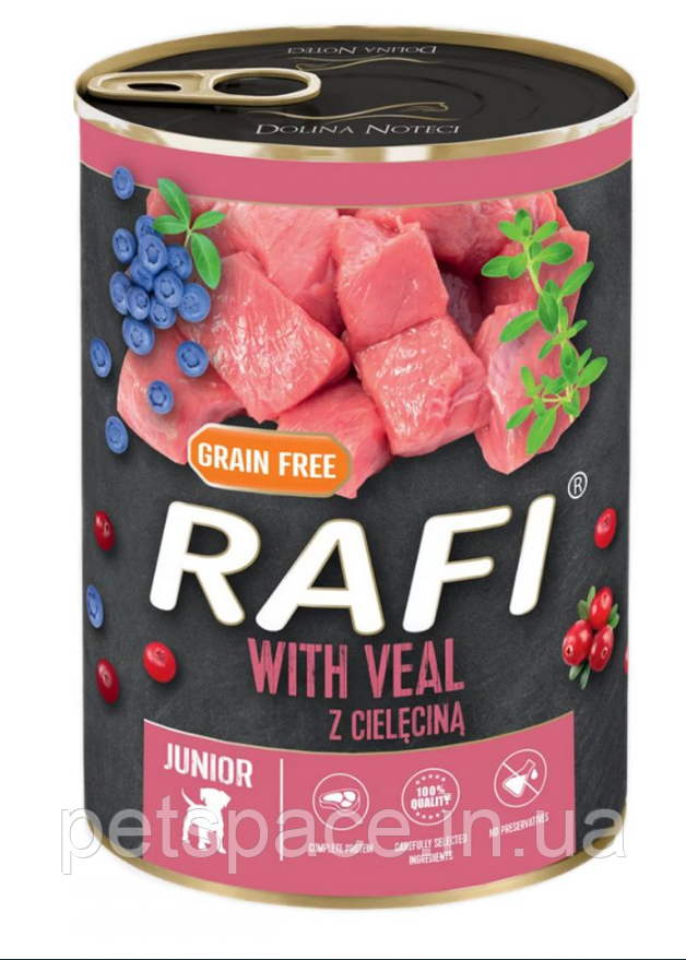 Консерви DN Rafi Junior with Veal (Рафі паштет для цуценят з телятини, журавлини та голубики) 400г.