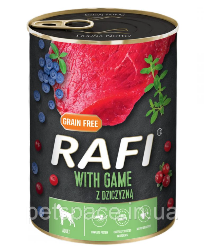 Консерви DN Rafi with Game (Рафі паштет для собак з дичини, голубики та журавлини) 400г.