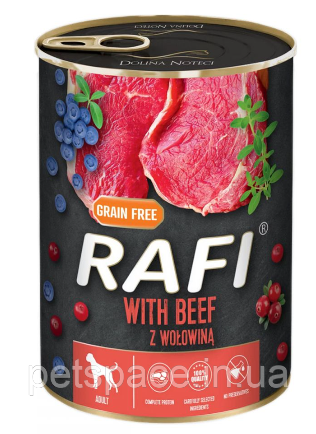 Консерви DN Rafi with Beef (Рафі паштет для собак з яловичини та шинки з голубикою та журавл.) 400г.