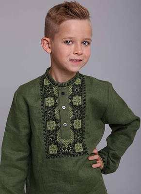 Вишиванка дитяча для хлопчика зелена, фото 3