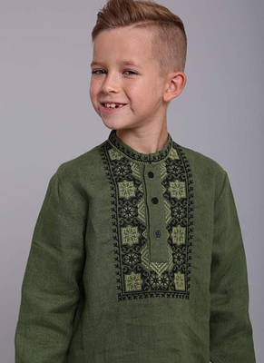 Вишиванка дитяча для хлопчика зелена, фото 2