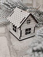 Домик-подвеска из дерева, новогодний декор h 7х6,5х6 см
