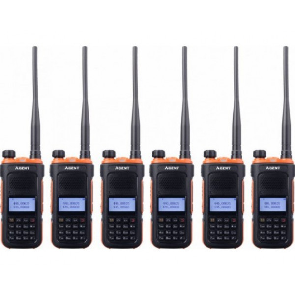 Комплект рацій Agent AR-UV10 Six Pack (0.5 W, UHF400-470MHz, VHF136-174MHz, до 10 км, 128 каналів, АКБ), 6 шт.