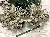 Новорічний декор . Різдвяна квітка пуансеттія ( платина 15 см ), фото 3