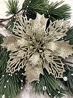 Новорічний декор . Різдвяна квітка пуансеттія ( платина 15 см ), фото 5