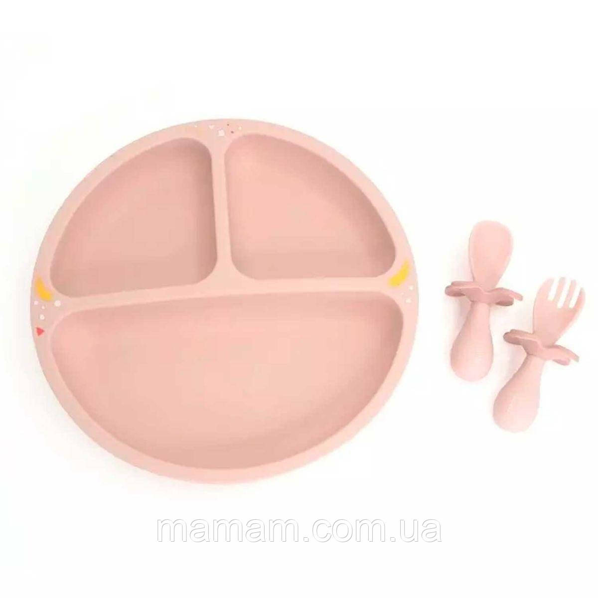 Набір посуду Oribel Cocoon 3 предмети – тарілка, ложка, вилка Pink, фото 1