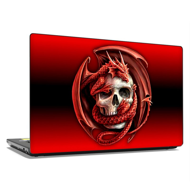 Універсальна наклейка на ноутбук 15.6"-13.3" 380х250 мм Red dragon skull Матова, незвичайний подарунок для хлопця