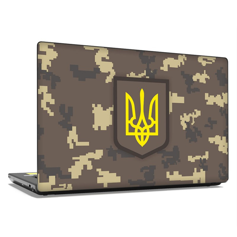 Універсальна наклейка на ноутбук 15.6"-13.3" 380х250 мм Герб України камуфляж Матова, фото 1