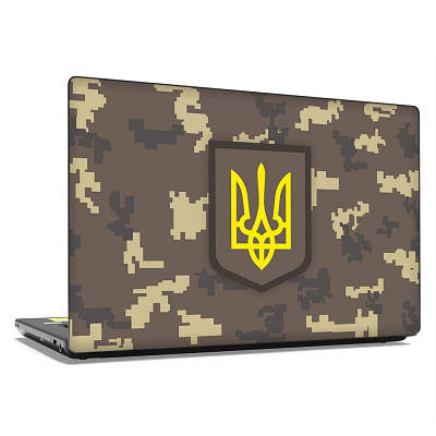 Універсальна наклейка на ноутбук 15.6"-13.3" 380х250 мм Герб України камуфляж Матова