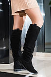 Чоботи труби жіночі натуральна замша байка демісезонні чорні, фото 2