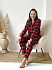 Тепла домашня жіноча піжама COSY у клітинку червоно/чорна (сорочка+штани), фото 4