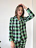 Домашня жіноча піжама COSY у клітинку зелено/чорна (сорочка+штани), фото 6
