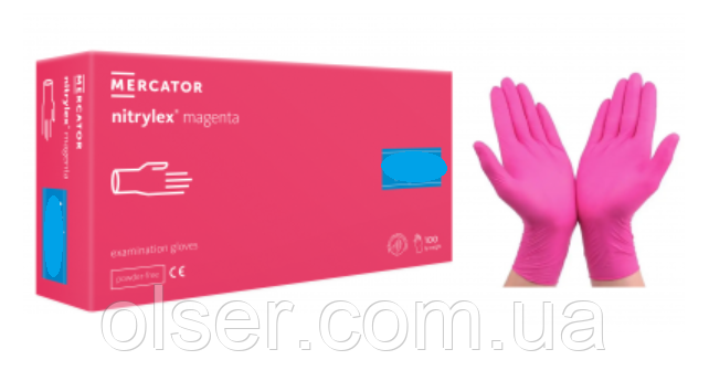 Нитриловые перчатки Nitrylex MAGENTA, фуксия S — одноразовая продукция .