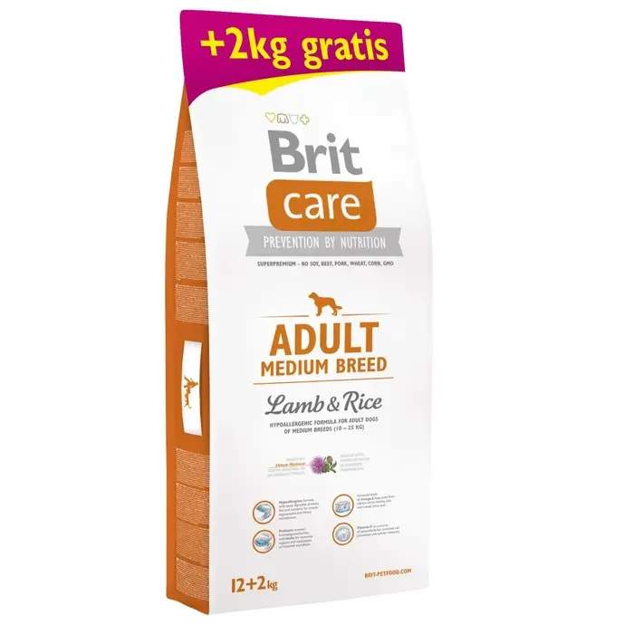 Корм для собак Brit Care Adult Medium Breed Lamb&Rice 14 кг (12 + 2 кг), фото 1