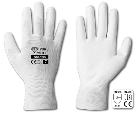 Рукавички захисні PURE WHITE поліуретан, розмір 
8, RWPWH8, фото 2