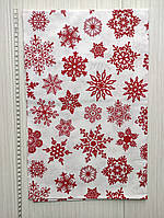 Турецький ранфорс Червоні сніжинки на білому фоні. Відріз 40*50 см
