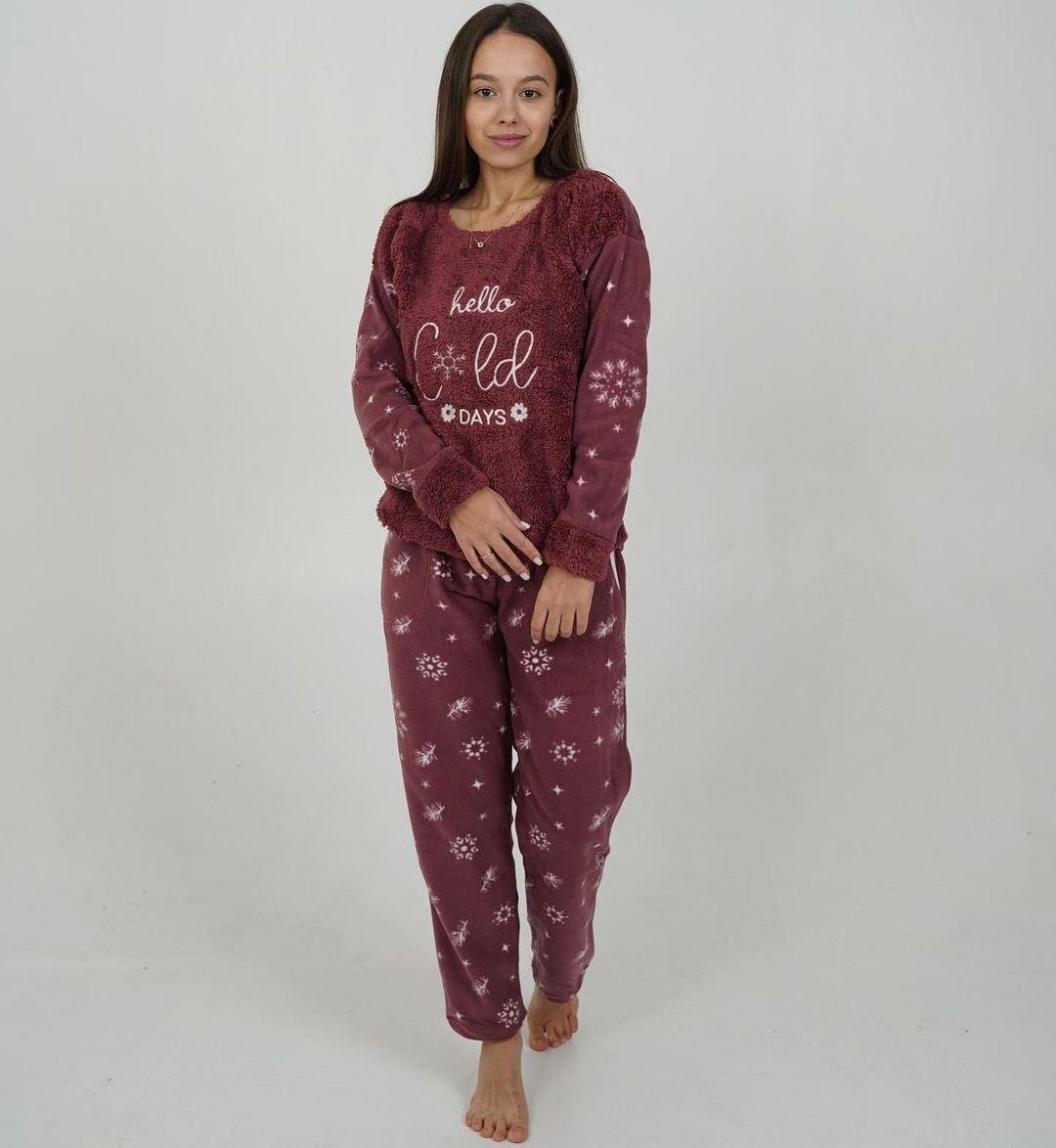 Піжама жіноча тепла флісова Pijamoni Туреччина бордова