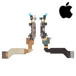 Шлейф для iPhone 4S, конектора заряджання — плата заряджання, мікрофона, з компонентами, чорний, оригінал