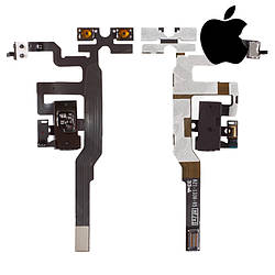 Шлейф для iPhone 4S, кнопок звуку, конектора навушників, з компонентами, чорний, оригінал