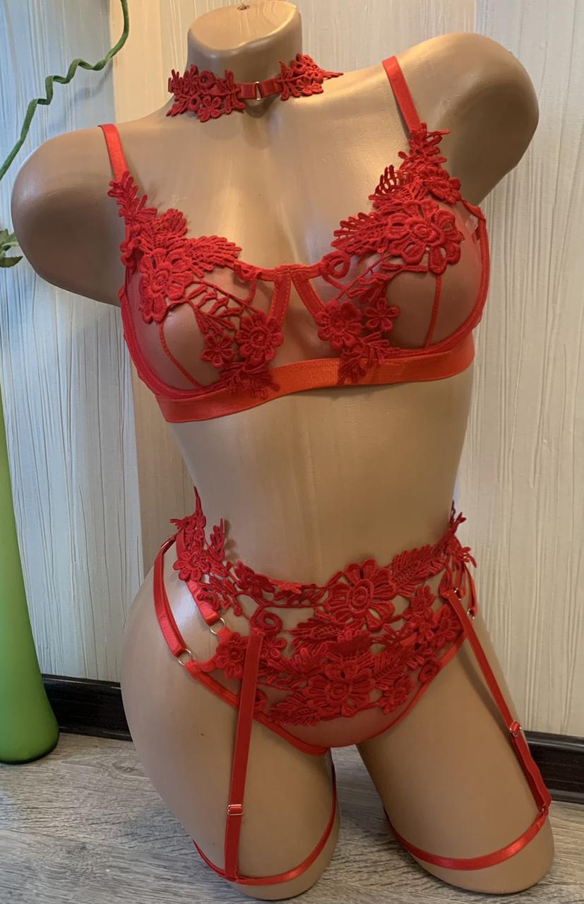 Комплект червоної мереживної білизни білизни з гартами