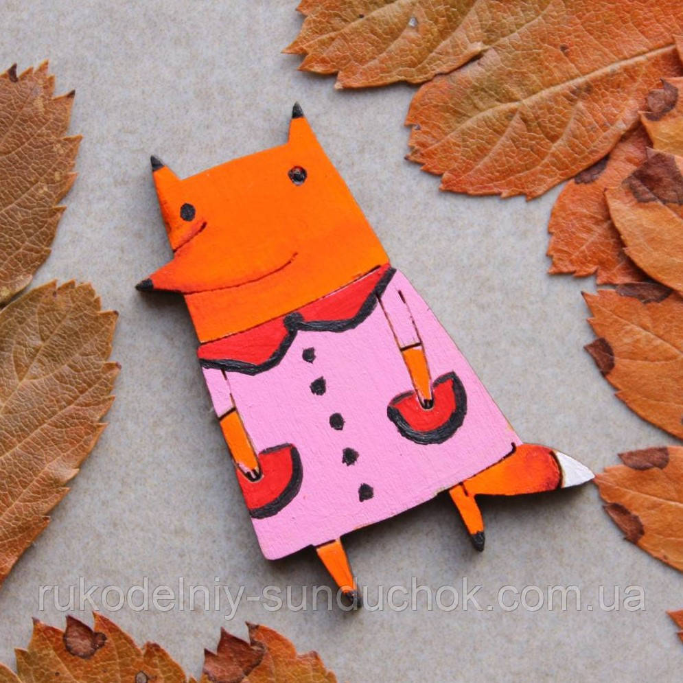 Дерев'яний магніт ручної роботи Лисиця, фото 1